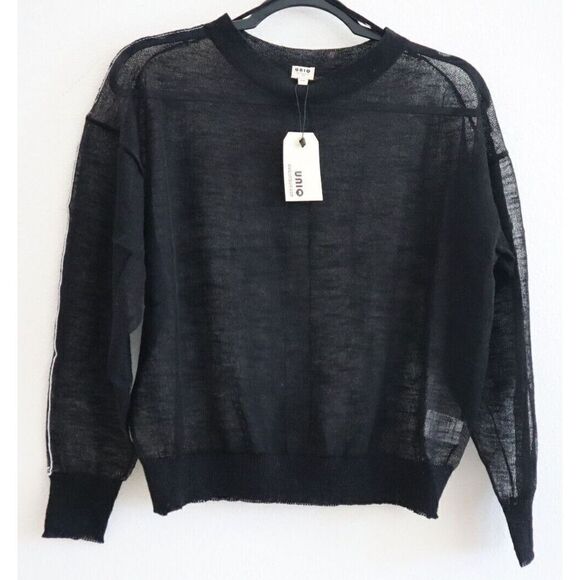 UNIQ SW-70617 Women's Sz Small/Medium Black Sheer Long Sleeve Sweater - Picture 1 of 7